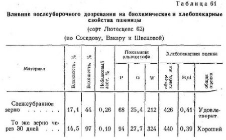 Изменения клейковины при послеуборочного дозревании зерна